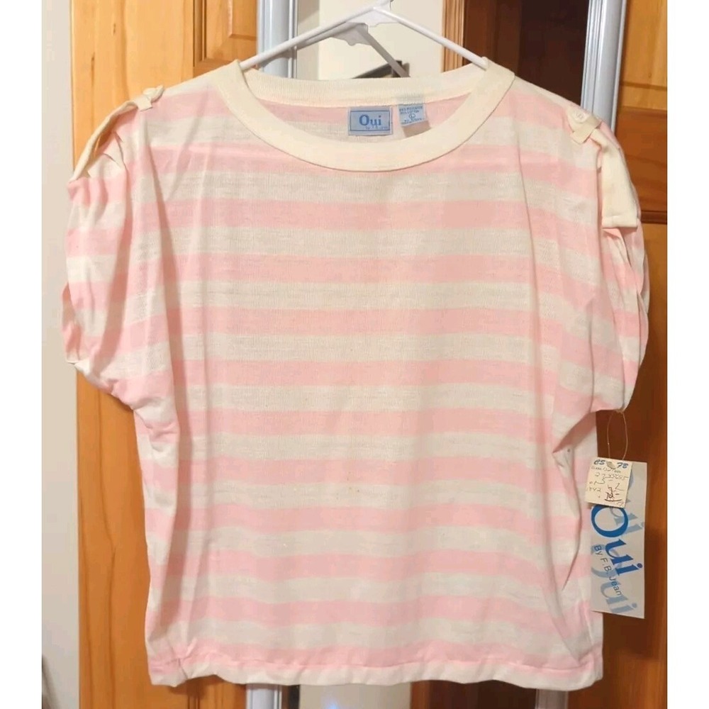 Vintage NWT‎ Owi By F.B. Jean Shirt Sleeve Pink & White Shirt READ/SEE PICS